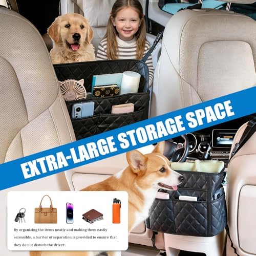 Car Purse Holder Between Seats, Car Storage Organizer, Leather Large Capacity - Image 5
