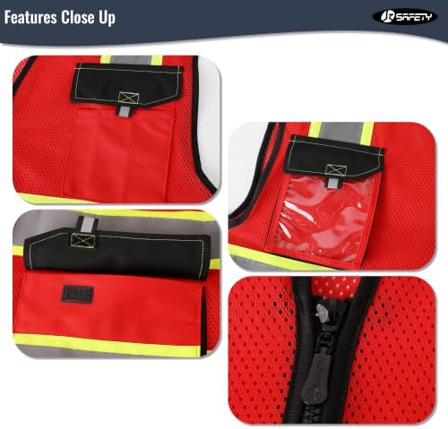 JKSafety Safety Vest for Men Women Hi Vis Reflective Vest JK220 Red M - Image 4