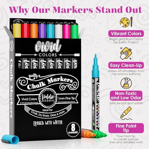 Loddie Doddie Fine Tip Liquid Chalk Markers, Chalk Markers, 8 Pack - Image 2