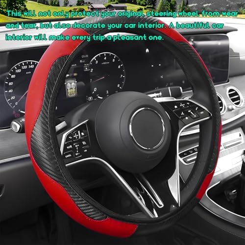 Car Steering Wheel Cover, 15 inch Carbon Fiber Microfiber Leather Elastic - Image 4