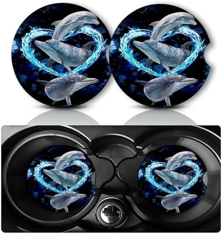 2Pcs Dolphins Car Coasters, 2.75" Neoprene Rubber Cars Cup Holder Coasters by Databa