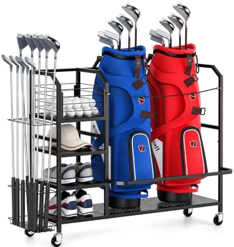2 Golf Bag Storage Organizer for Garage, Metal Rack by Glocryp
