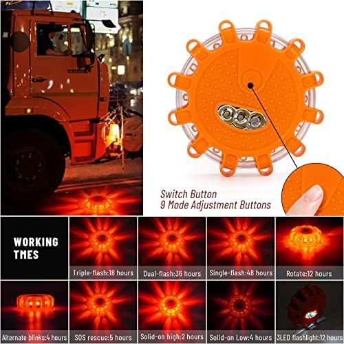 HEIGPAN GP906 LED Road Flares Safety Flashing Warning Lights Kit, Magnetic Base - Image 6
