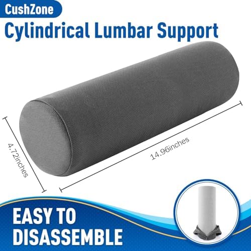 CushZone Memory Foam Lumbar Roll Support Pillow, Large Gray - Image 2