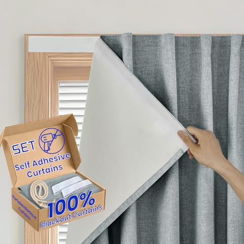 100% Self Adhesive Blackout Curtains- Stick on Curtains Shades Window Blinds by Sovtfides