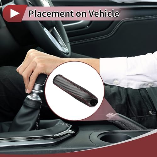 1 Pcs Car Handbrake Cover Leather Black Carbon Fiber Red - Image 3