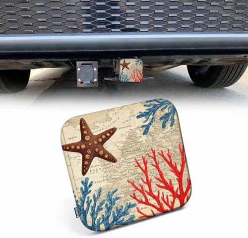 World Map Tow Trailer Hitch Cover Plug Insert, Tropical Reef Sealife Coral by Beabes