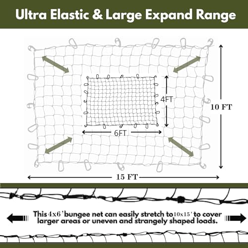 4'x6' Pickup Truck Bed Cargo Net, Heavy Duty Bungee Cargo Net Stretches to 10' - Image 2