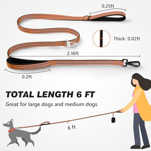 Double Handle Dog Leash with Poop Bag Holder and Car Seat Belt Buckle - Image 2