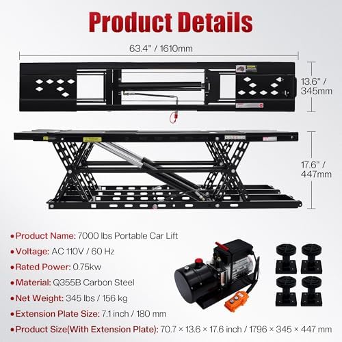 SPECRAFT 7000LBS Black Portable Hydraulic Car Lift, Home Garage - Image 2