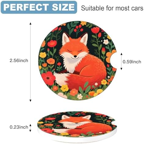 Ceramic Car Cup Holder Coasters Set of 2, 2.56 in Red Fox - Image 2