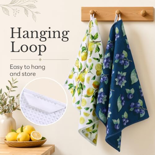 Homaxy Large Waffle Kitchen Towels 2 Pack, Lemon Blueberry - Image 5