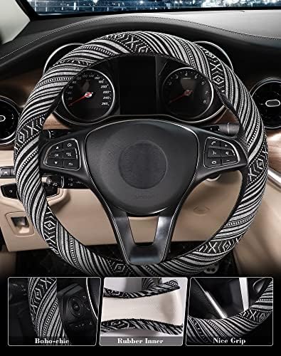 SEG Direct Boho Steering Wheel Cover, Baja Blanket Cloth, Coarse Flax - Image 3
