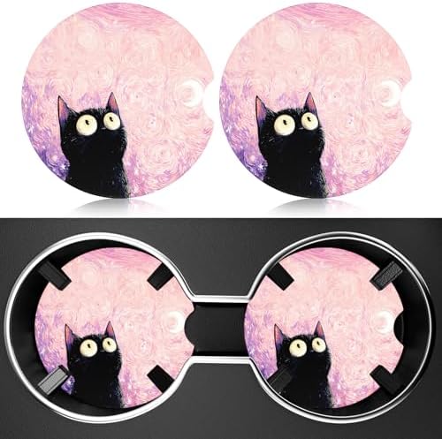 2 Pack Car Cup Holder Coaster, 2.63 inch Anti Slip Insert Absorbent Ceramic Car by Heainaiyoo