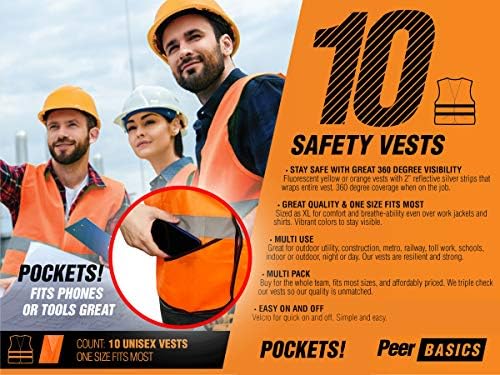 PeerBasics Pocket Safety Vest Bulk Pack Reflective High Visibility Men Women - Image 3