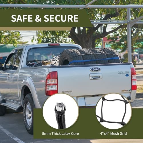 4'x6' Pickup Truck Bed Cargo Net, Heavy Duty Bungee Cargo Net Stretches to 10' - Image 3