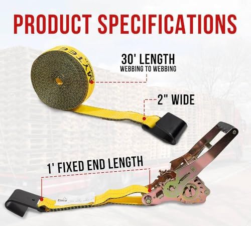 2" x30' Self-Tensioning Ratchet Tie Down Straps - Image 6