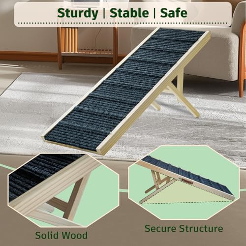 Dog Ramp for Bed, 43.5" Long Wooden Foldable Dog Ramp, 6 Adjustable Heights - Image 4