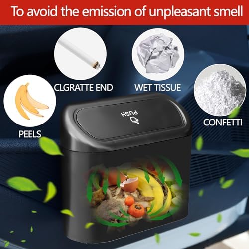 NBTEPEM Car Trash Can with Lid, Mini Auto Garbage Can with 30 Trash Bags - Image 3