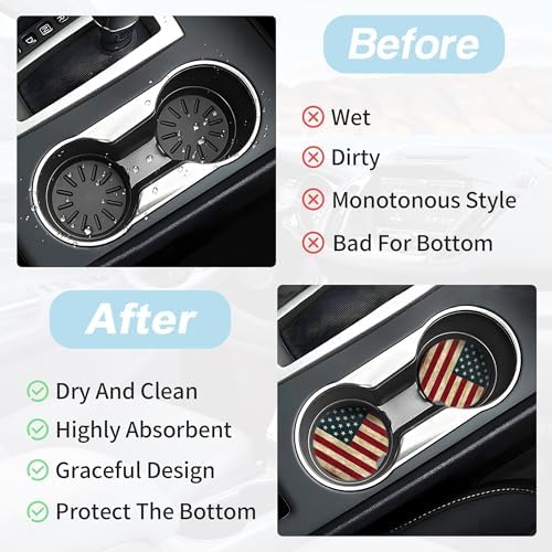 American Flag Car Coasters for Cup Holders, 2 Pack Car Cup Holder Coasters for - Image 6