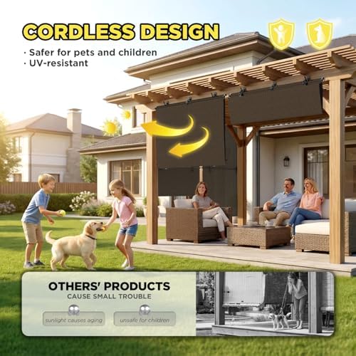 Outdoor Roller Shade 6'W x 11'H Cordless Shades Roll Up, Folding Exterior Patio - Image 3