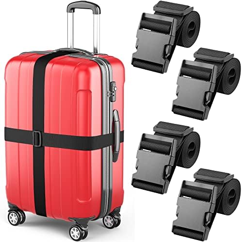 Luggage Straps - Black, 2 Inches Wide, 4 Pack - Adjustable Nylon Belt by MIFFLIN