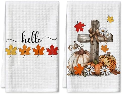 Fall Kitchen Towels Set of 2, Waffle Weave Hand Towels 16x26 Inch by CusugbasoHomeDecor