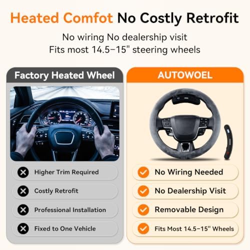 Wireless Heated Steering Wheel Cover, Rechargeable Dual Battery, Suede Gray - Image 4