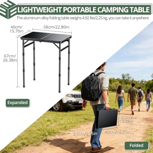 EYPINS Folding Camping Table Portable, 3 Adjustable Heights, 23x16in MDF Top - Image 2