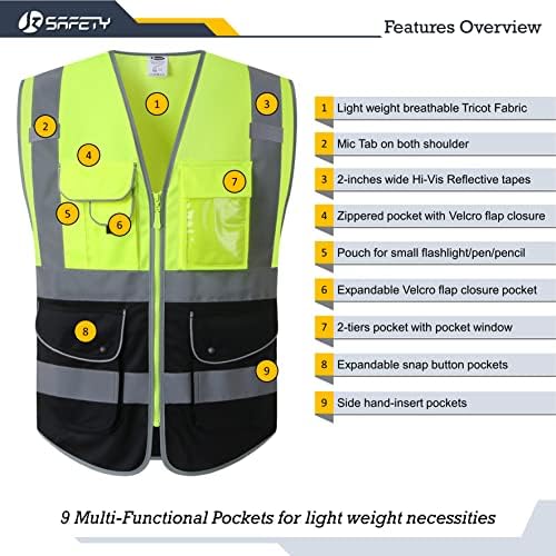 JKSafety Safety Vest for Men Women Reflective Hi Vis JK150 YBlack M - Image 3