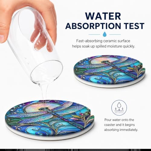 Dragonfly Car Coasters for Cup Holders, 2 Pack Absorbent Ceramic Car Cup Holder - Image 5
