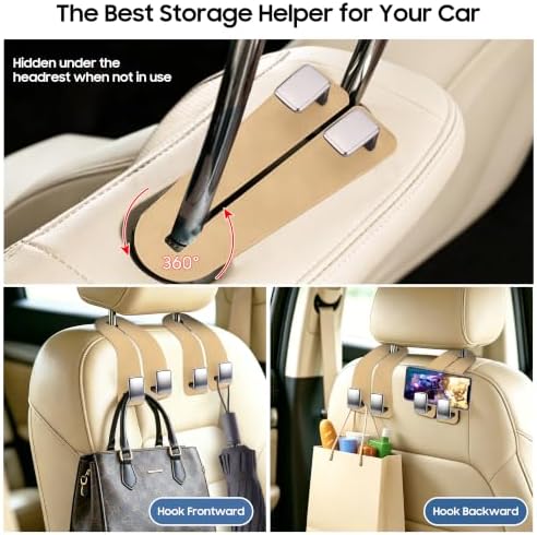 Amooca Car Headrest Hooks 2-Pack Suede Seat Organizer - Image 3