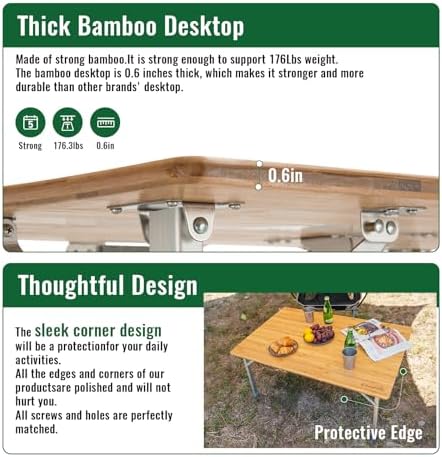 KingCamp Folding Camping Table Bamboo 4-Fold Adjustable Portable Table - Image 5