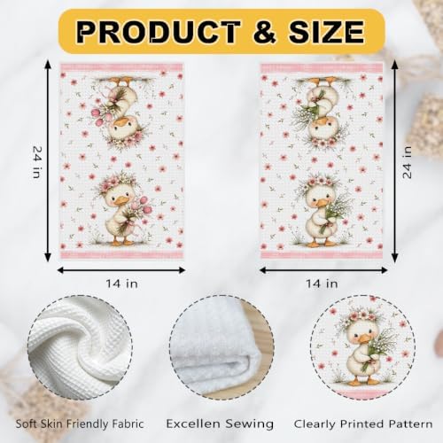 2 Pcs Cute Duck Kitchen Towels, Floral Soft Absorbent Hand Tea Towels - Image 3