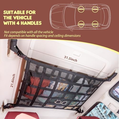 Upgrade Car Ceiling Cargo Net Pocket, 31.5"x21.6" Double-Layer Roof Storage - Image 2