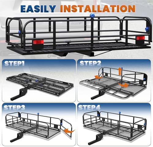 KUIPERAUTO 60" x 24" x 14" Folding Rack Hitch Mount Cargo Carrier 500 Lbs - Image 6