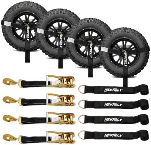 4 Pack Car Tie Down Straps for Trailers, 000LBS Break Strength Wheel Tire Tie by Nestilly