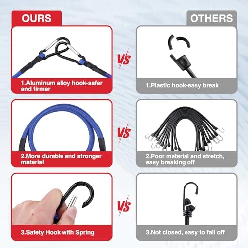 WORKPRO 24" Bungee Cords with Hooks, 4 Pack Heavy Duty Outdoor Bungee Strap - Image 2