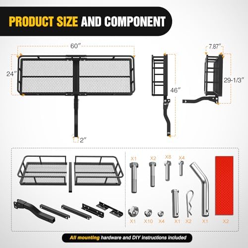 Nilight 60" x 24"x 7.87" Carrier & 5/8" Pin Clip Fits 2-Inch Receiver 500 Lbs - Image 2