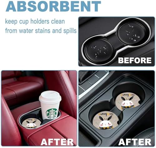 Ceramic Car Cup Holder Coasters Set of 2, 2.56 in Striped Rabbit - Image 7