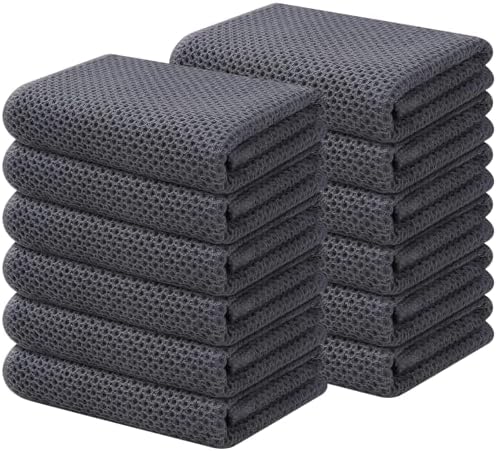 Kitinjoy 100% Cotton Waffle 12-Pack Kitchen Towels, Dark Grey by Kitinjoy