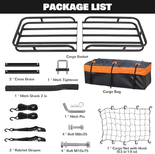 WEIZE 53" x 19" Hitch Mount Cargo Carrier Basket 500LB Capacity - Image 4