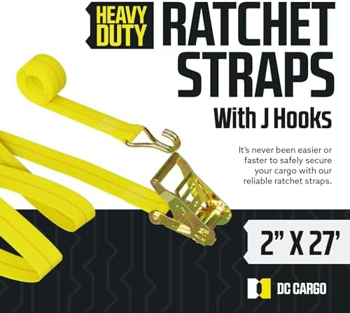 DC Cargo Tie-Down Ratchet Straps J-Hooks, Heavy Duty 2" x 27' Tie-Down - Image 2