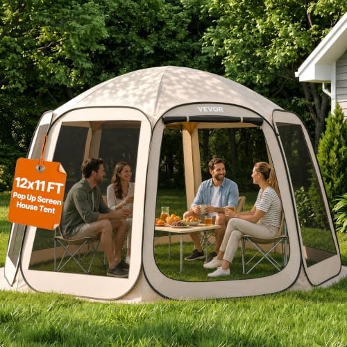 VEVOR Pop up Screen House Tent, 12 x 11 ft, 10-12 Person Screen Gazebo by VEVOR