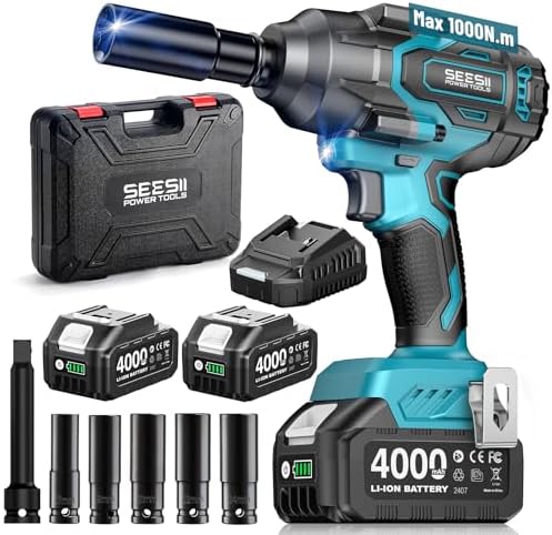 Seesii 1000N.m Cordless Impact Wrench High Torque, 1/2" Brushless Impact Gun by SEESII