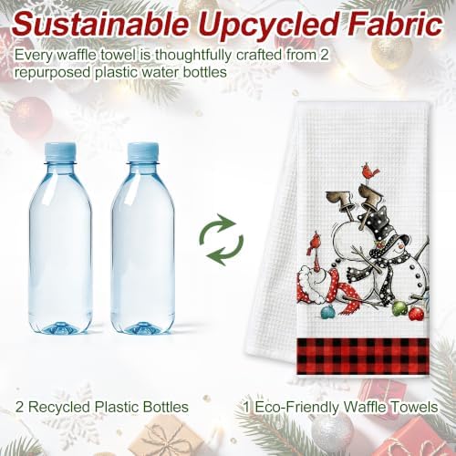 Christmas Kitchen Towels Snowman Waffle Hand Towels - Image 5
