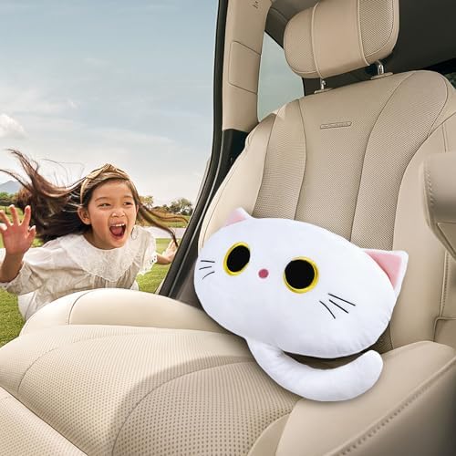 White Cat Car Headrest Pillow Cartoon Car Seat Pillow Cat Neck Support Plush - Image 7