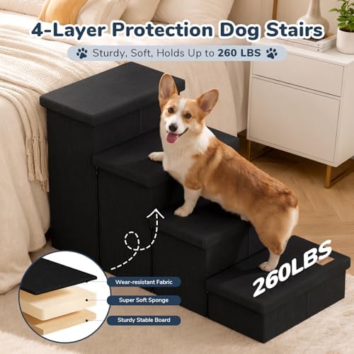 4-Step Wide Dog Stairs with Storage 23" H, Non-Slip Sturdy Pet Steps - Image 5