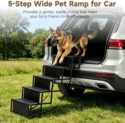 Foldable Dog Stairs for Large Dogs, 5-Step Wide Pet Ramp for Vehicle Trunk - Image 2