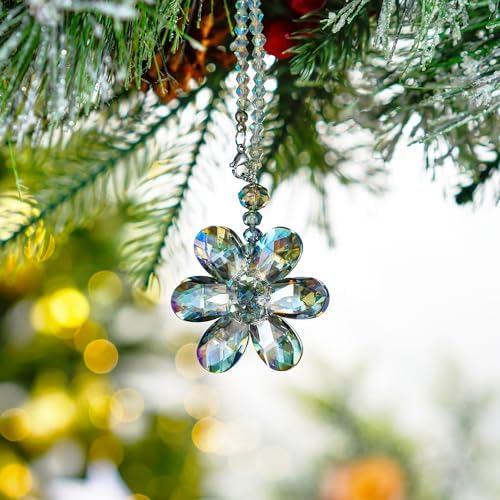 Crystal Flower Car Rear View Mirror Pendant Hanging Auto Decor by HDHYALINEDORA